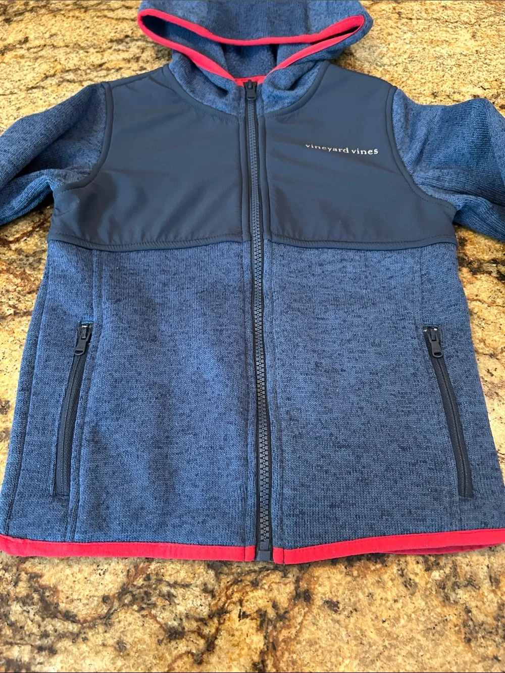 Vineyard Vines Navy and Red Trim Hooded Zip Jacket